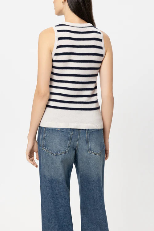 Luisa Cerano Navy Striped Cashmere Blend Tank Top 138737