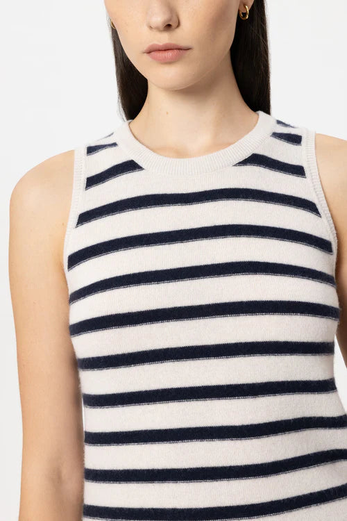 Luisa Cerano Navy Striped Cashmere Blend Tank Top 138737