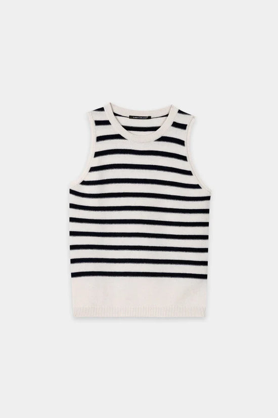 Luisa Cerano Navy Striped Cashmere Blend Tank Top 138737