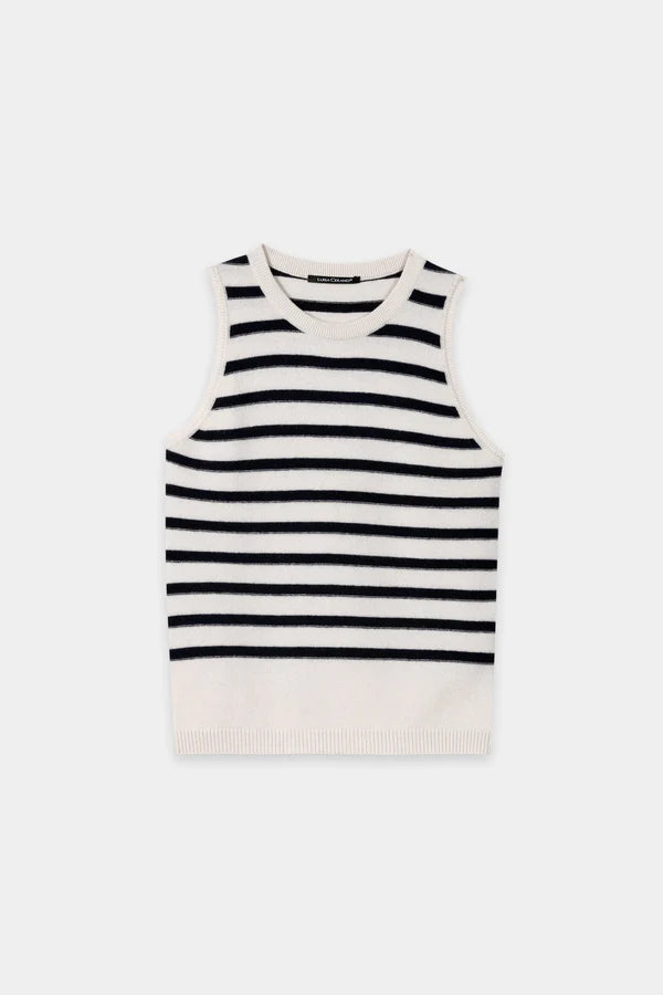 Luisa Cerano Navy Striped Cashmere Blend Tank Top 138737