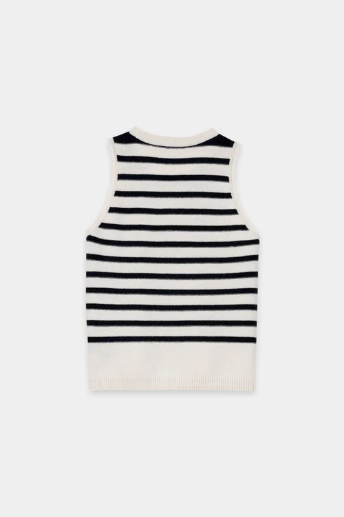 Luisa Cerano Navy Striped Cashmere Blend Tank Top 138737