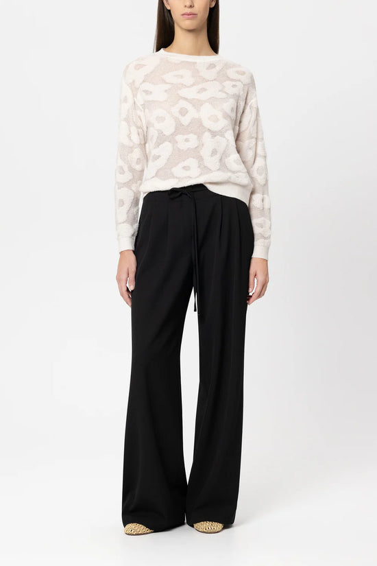 Luisa Cerano Cream Round-Neck Sweater with Leopard Pattern 138738