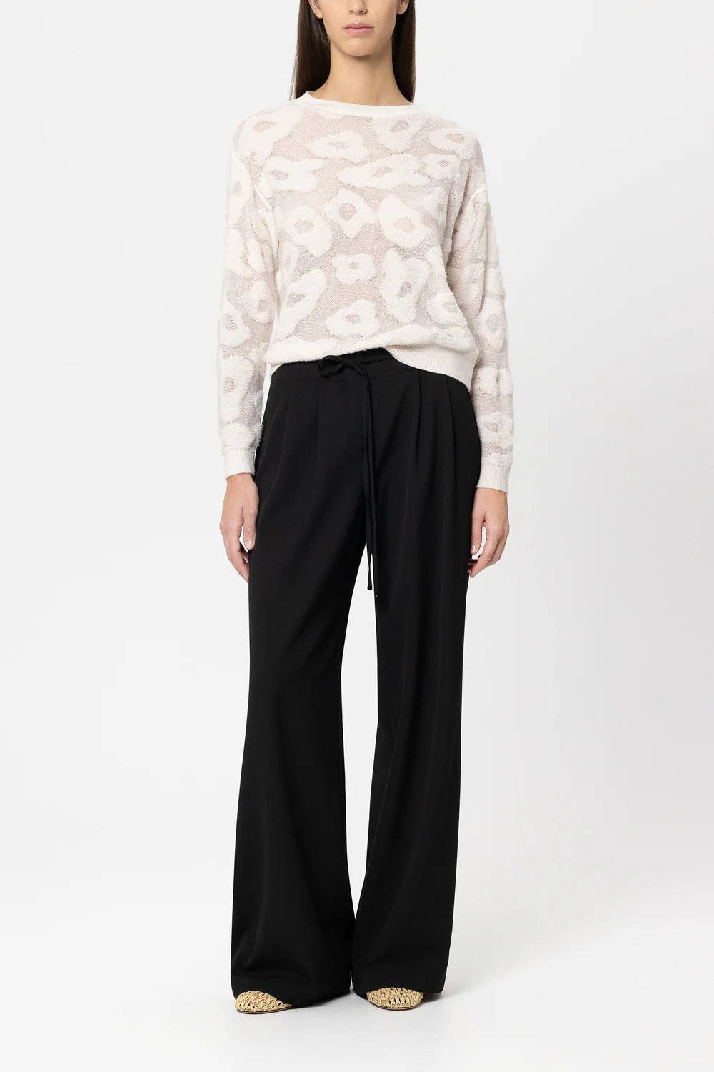 Luisa Cerano Cream Round-Neck Sweater with Leopard Pattern 138738