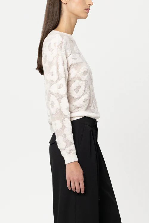 Luisa Cerano Cream Round-Neck Sweater with Leopard Pattern 138738