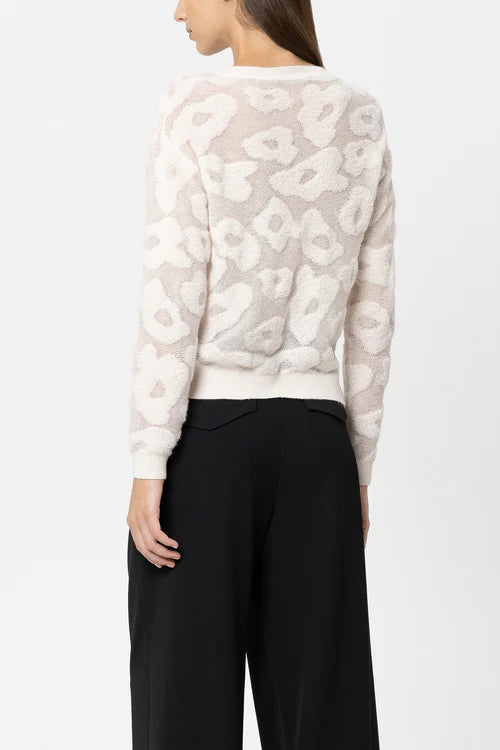 Luisa Cerano Cream Round-Neck Sweater with Leopard Pattern 138738