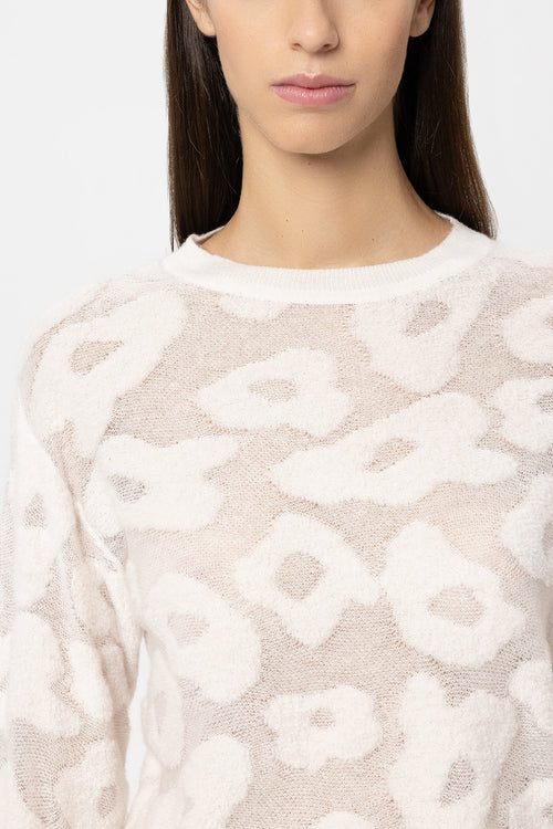 Luisa Cerano Cream Round-Neck Sweater with Leopard Pattern 138738