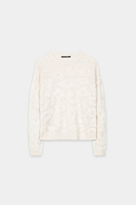 Luisa Cerano Cream Round-Neck Sweater with Leopard Pattern 138738