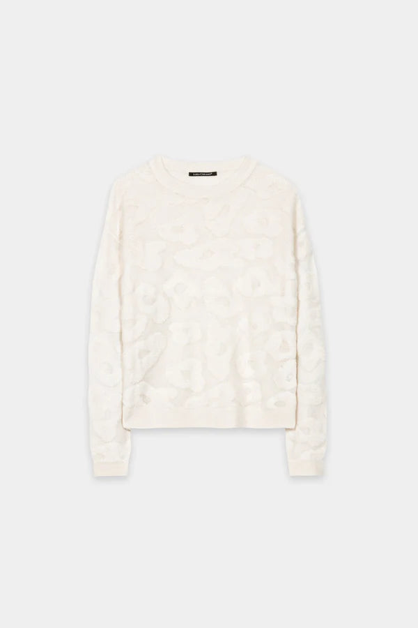 Luisa Cerano Cream Round-Neck Sweater with Leopard Pattern 138738