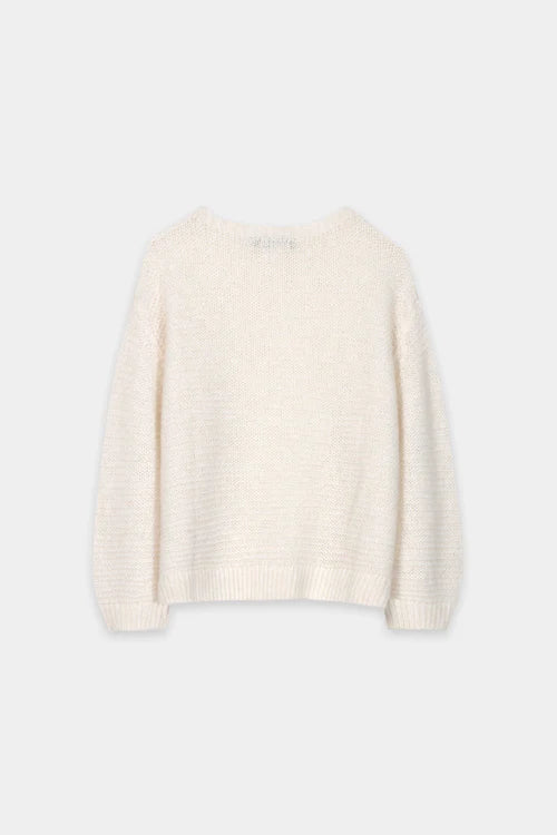 Luisa Cerano Cream Wool Blend Sweater with Cropped Sleeves 138744