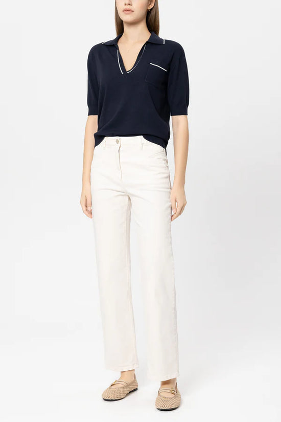 Luisa Cerano Navy Fine Knit Polo Sweater 138753