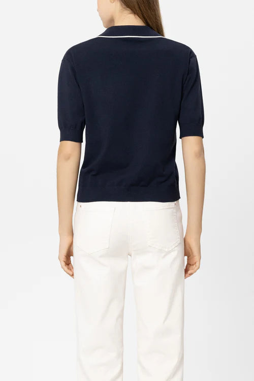 Luisa Cerano Navy Fine Knit Polo Sweater 138753