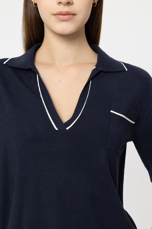 Luisa Cerano Navy Fine Knit Polo Sweater 138753