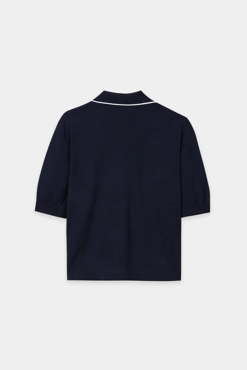 Luisa Cerano Navy Fine Knit Polo Sweater 138753