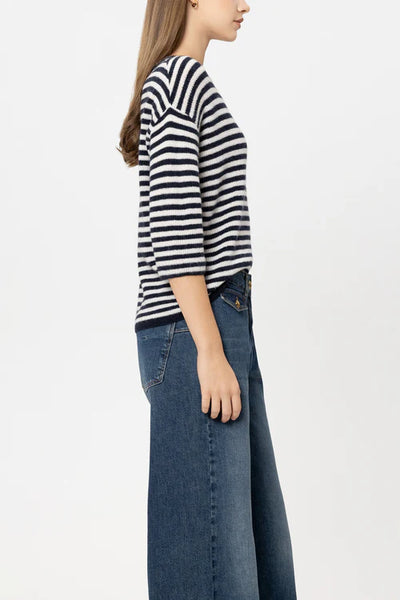 Luisa Cerano Navy Blue Striped Sweater with Sequin Detail 138762