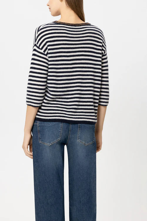 Luisa Cerano Navy Blue Striped Sweater with Sequin Detail 138762