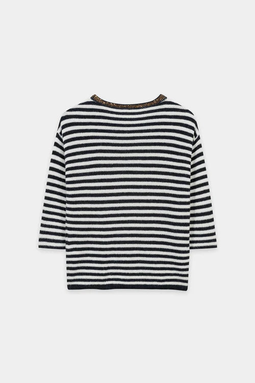 Luisa Cerano Navy Blue Striped Sweater with Sequin Detail 138762