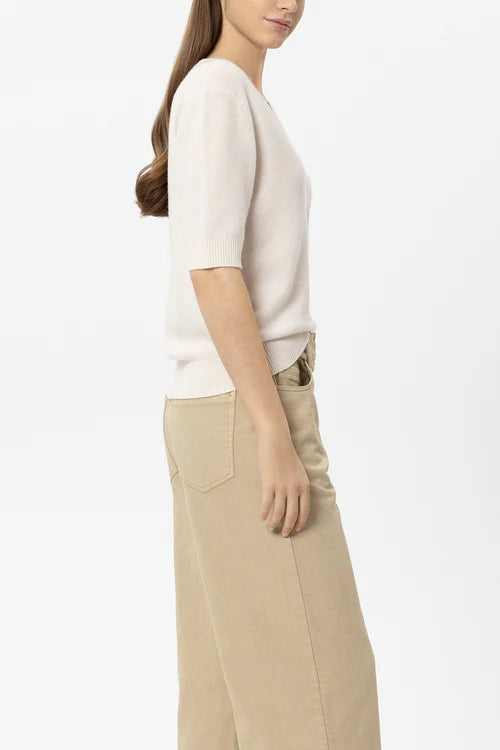 Luisa Cerano Pistachio Open V Neck Short Sleeve Cashmere Blend Sweater