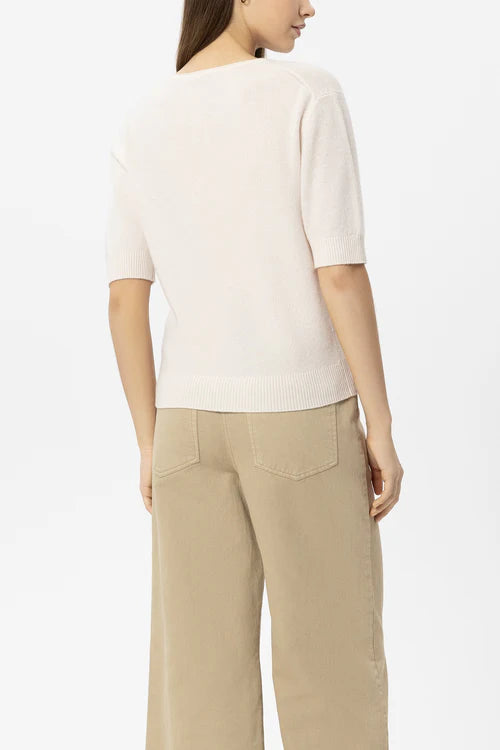 Luisa Cerano Pistachio Open V Neck Short Sleeve Cashmere Blend Sweater