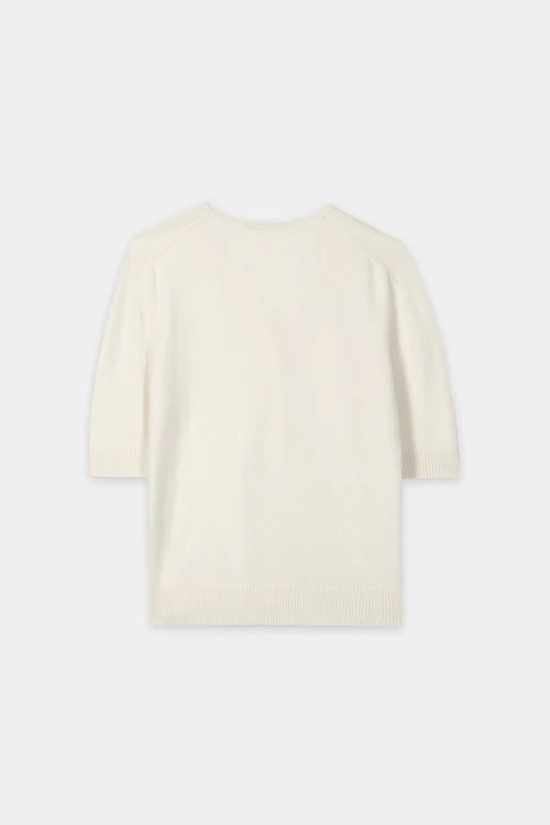 Luisa Cerano Pistachio Open V Neck Short Sleeve Cashmere Blend Sweater
