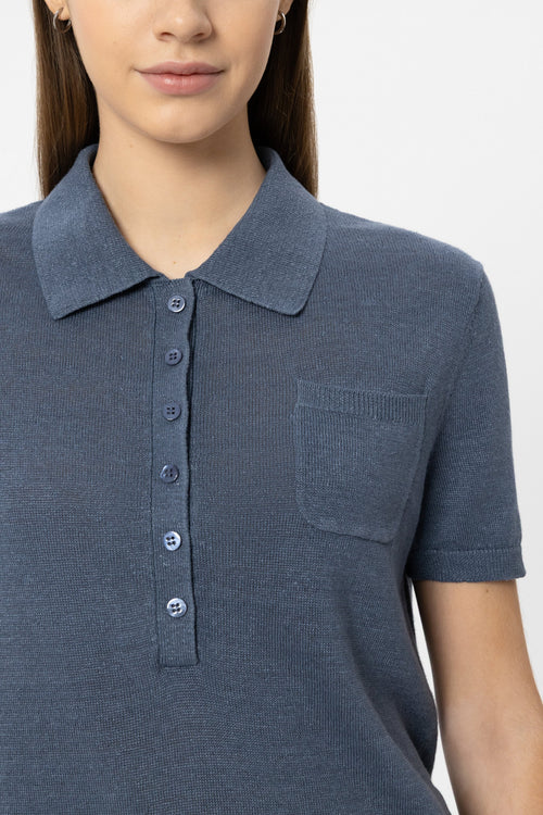 Luisa Cerano Tinted Blue Short Sleeve Polo Top