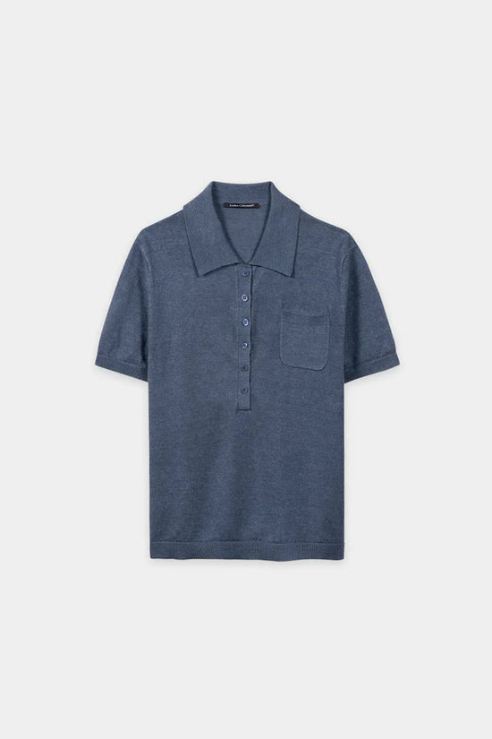 Luisa Cerano Tinted Blue Short Sleeve Polo Top