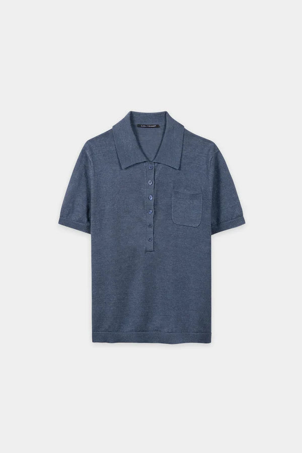 Luisa Cerano Tinted Blue Short Sleeve Polo Top