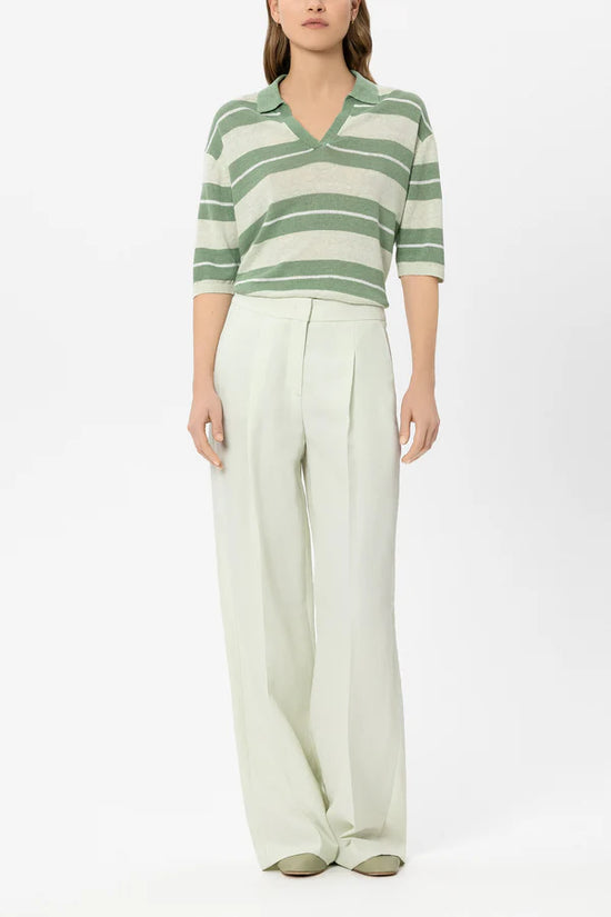 Luisa Cerano Green Preppy Stripe Short Sleeve Polo Top