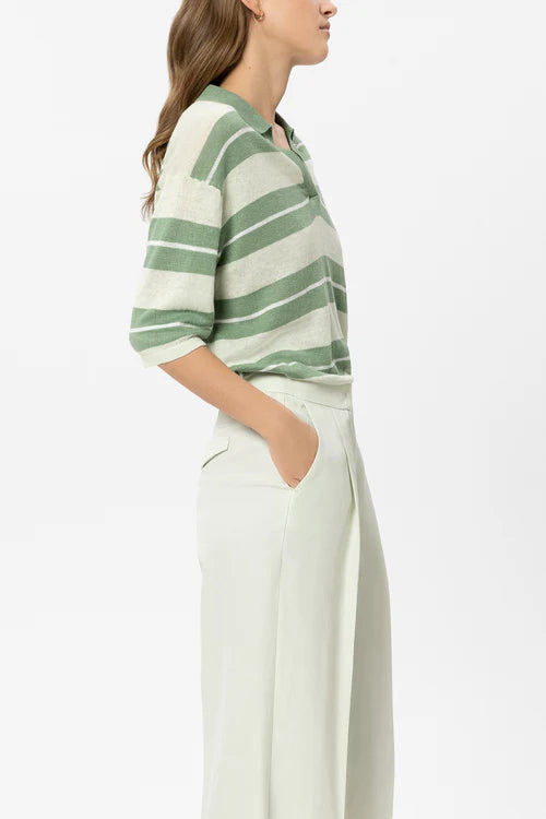 Luisa Cerano Green Preppy Stripe Short Sleeve Polo Top