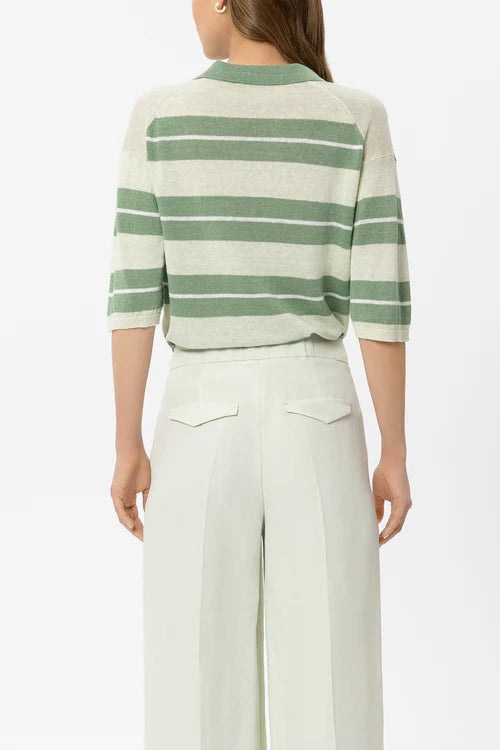 Luisa Cerano Green Preppy Stripe Short Sleeve Polo Top