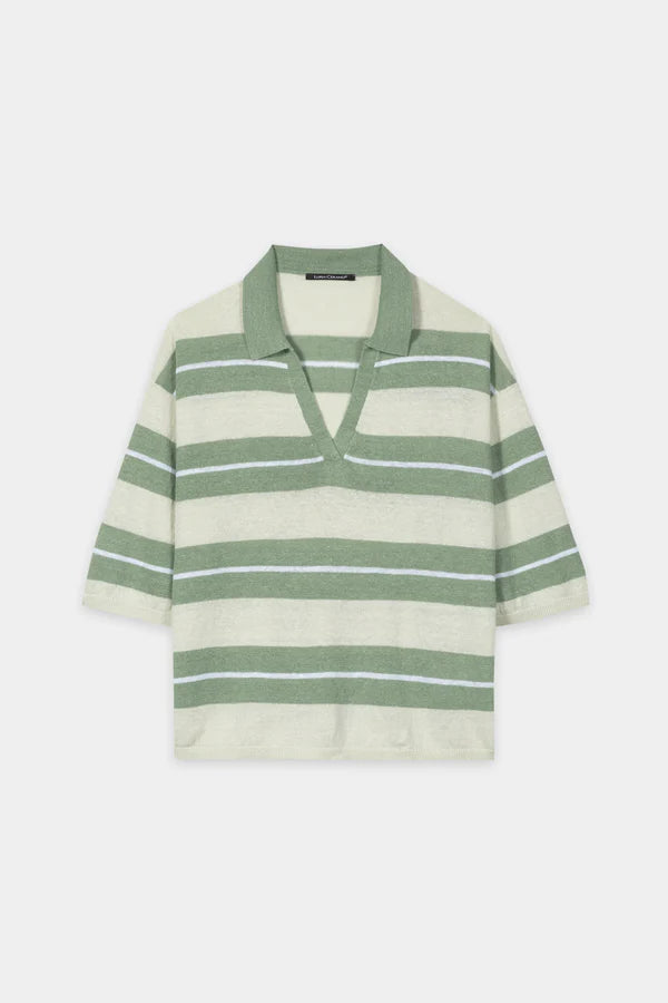 Luisa Cerano Green Preppy Stripe Short Sleeve Polo Top