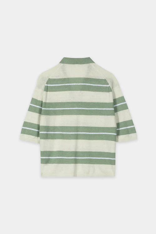 Luisa Cerano Green Preppy Stripe Short Sleeve Polo Top