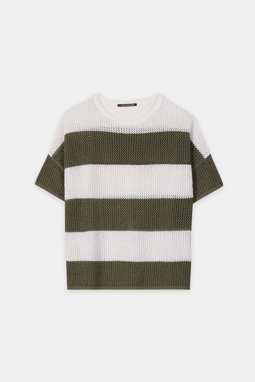 Luisa Cerano Olive Green Stripe Linen Blend Sweater 138803