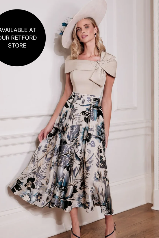 John Charles Navy & Oyster A-Line Dess Burnout Printed Skirt 29300 AW