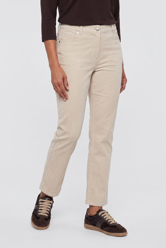 Olsen Almond Needlecord Straight Leg Trousers with Button & Zip Fastening