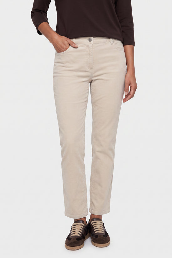 Olsen Almond Needlecord Straight Leg Trousers with Button & Zip Fastening