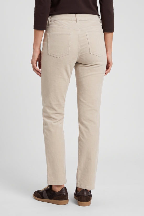 Olsen Almond Needlecord Straight Leg Trousers with Button & Zip Fastening