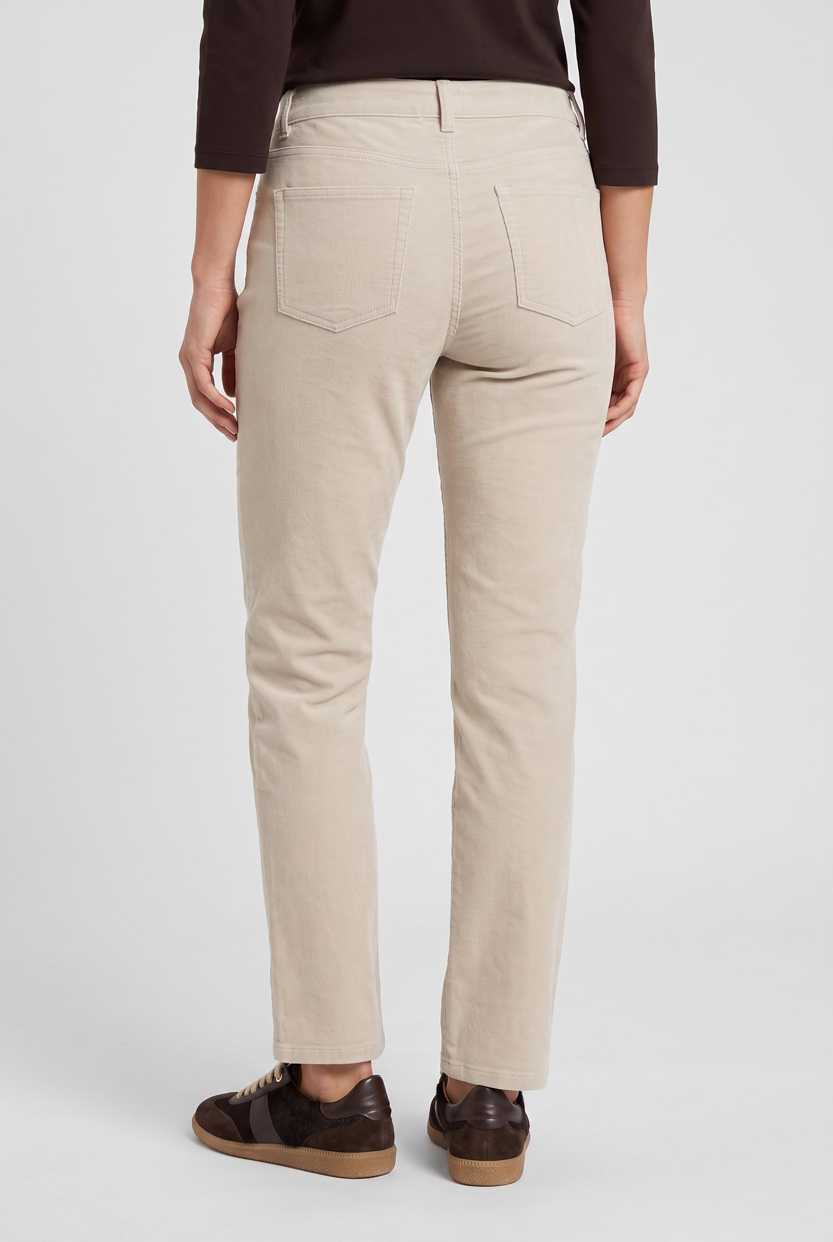 Olsen Almond Needlecord Straight Leg Trousers with Button & Zip Fastening