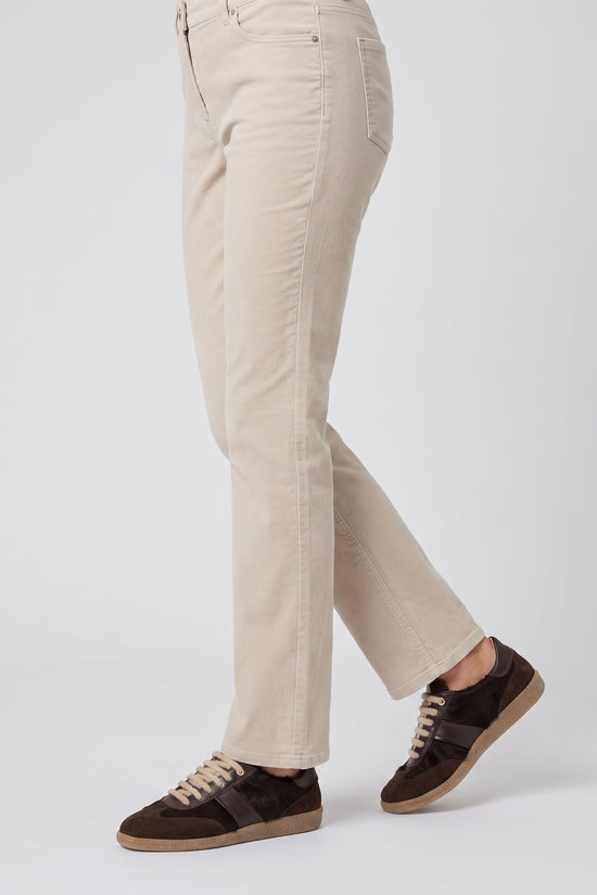 Olsen Almond Needlecord Straight Leg Trousers with Button & Zip Fastening