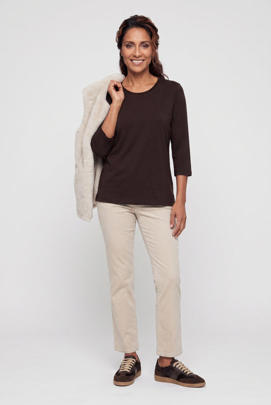 Olsen Almond Needlecord Straight Leg Trousers with Button & Zip Fastening