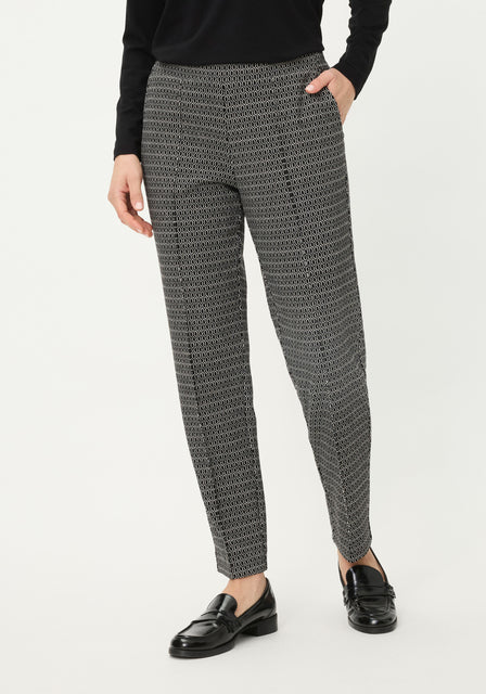 Olsen Black & White Geometric Patterned Straight Leg Trousers 14002482
