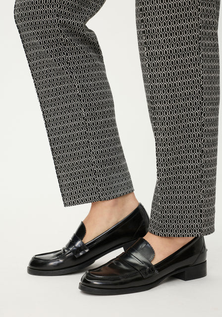 Olsen Black & White Geometric Patterned Straight Leg Trousers 14002482