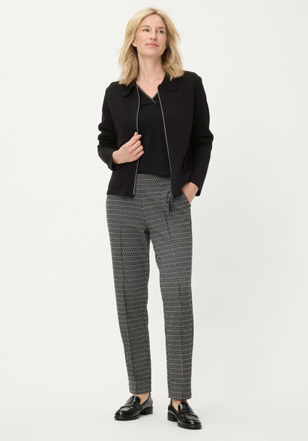 Olsen Black & White Geometric Patterned Straight Leg Trousers 14002482