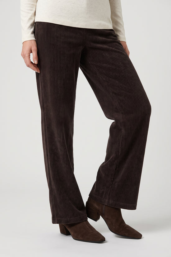 Olsen Coffee Wide Leg Corduroy Trousers with Elasticated Waist & Pockets