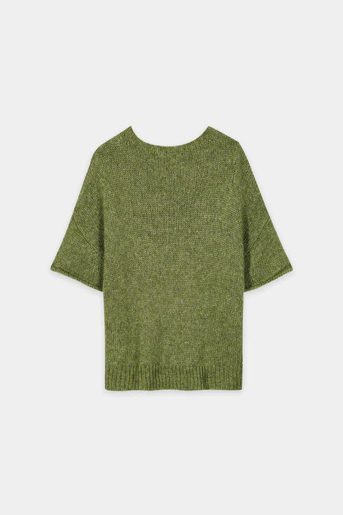 Luisa Cerano Matcha Green Alpaca Blend Short Sleeve Sweater