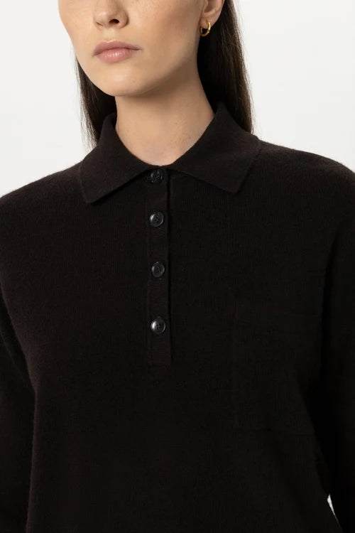 Luisa Cerano Truffle Cashmere-Blend Polo Sweater