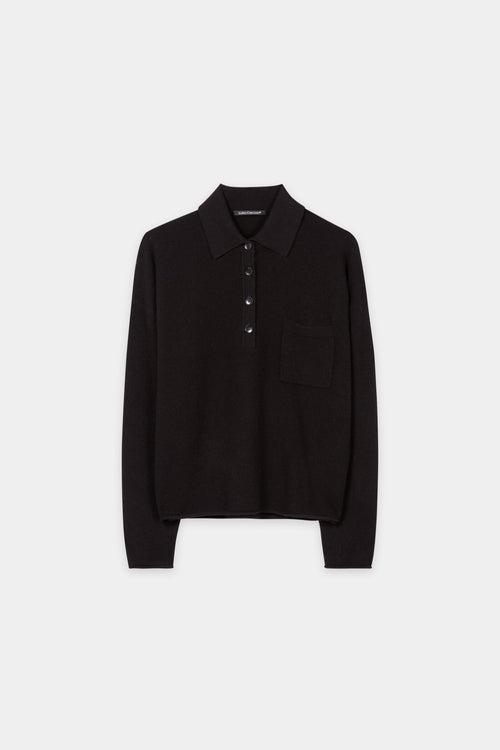 Luisa Cerano Truffle Cashmere-Blend Polo Sweater