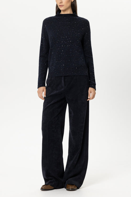 Luisa Cerano Navy Turtleneck Sweater with Rhinestones