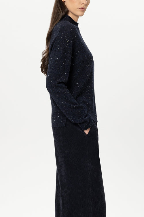 Luisa Cerano Navy Turtleneck Sweater with Rhinestones