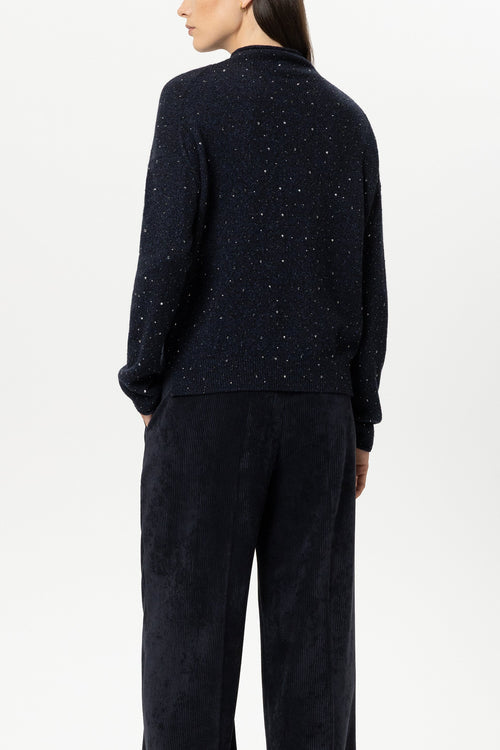 Luisa Cerano Navy Turtleneck Sweater with Rhinestones