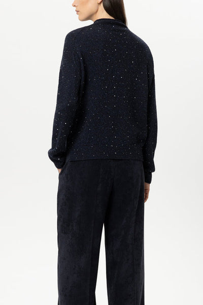Luisa Cerano Navy Turtleneck Sweater with Rhinestones 148858